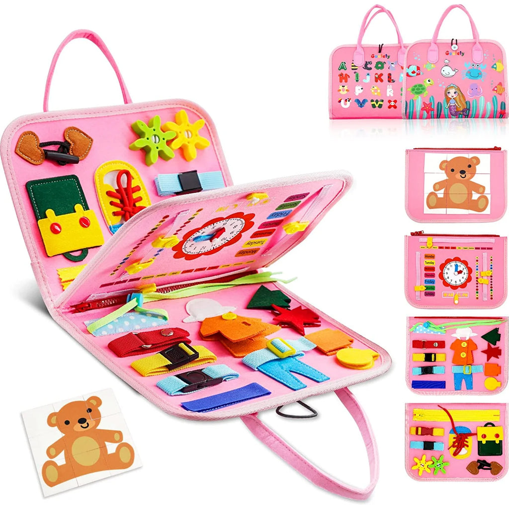 Montessori Busy Board for Toddlers, Sensory Life Skills Learning Toy