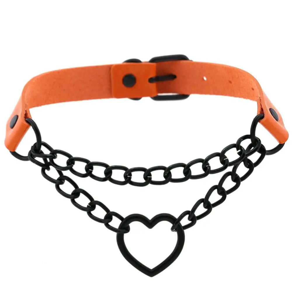 Black Choker Necklace Heart Gothic Punk Leather Collar
