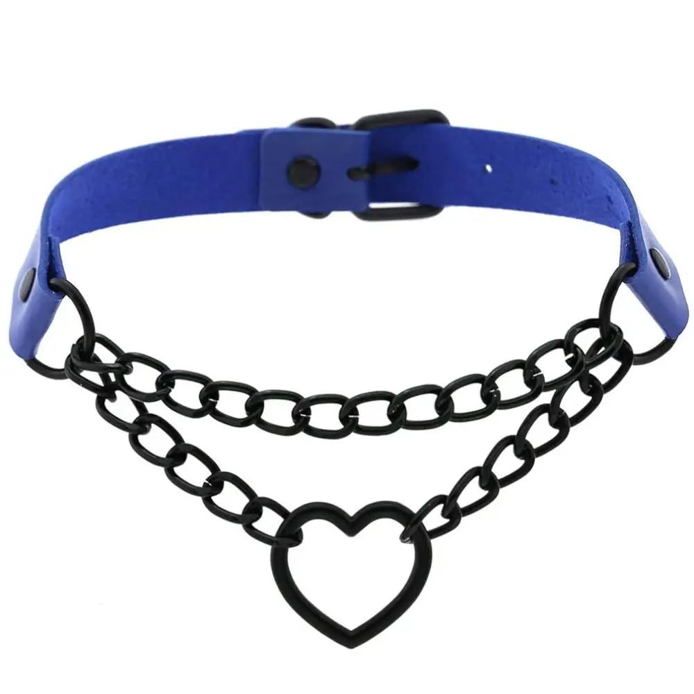 Black Choker Necklace Heart Gothic Punk Leather Collar