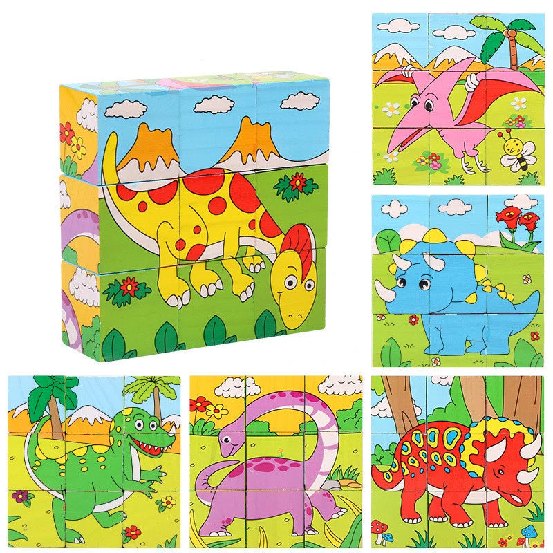 Wooden Puzzle Blocks, 6-Sided Cube Matching Game for Kids