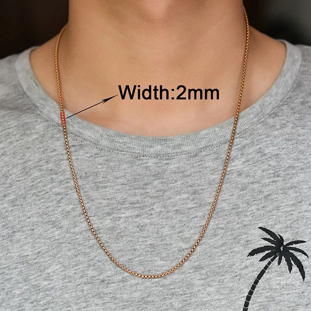 Stainless Steel Box Chain Necklace – 14–40 Inch