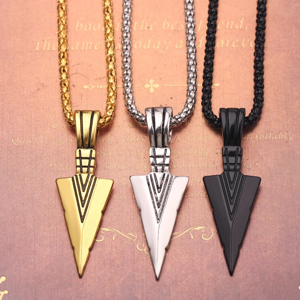 Arrow Pendant Necklace Matte Black Punk Chain for Men