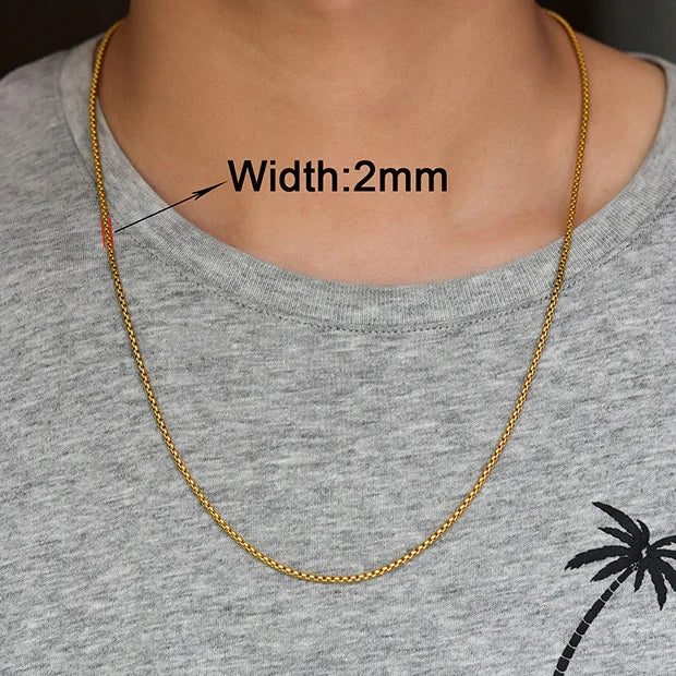 Stainless Steel Box Chain Necklace – 14–40 Inch