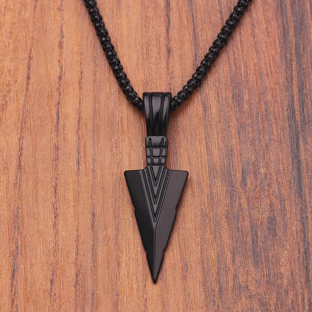 Arrow Pendant Necklace Matte Black Punk Chain for Men
