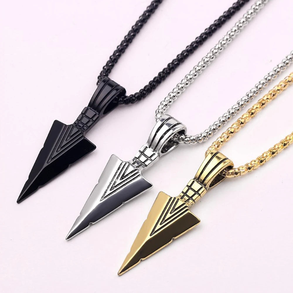 Arrow Pendant Necklace Matte Black Punk Chain for Men