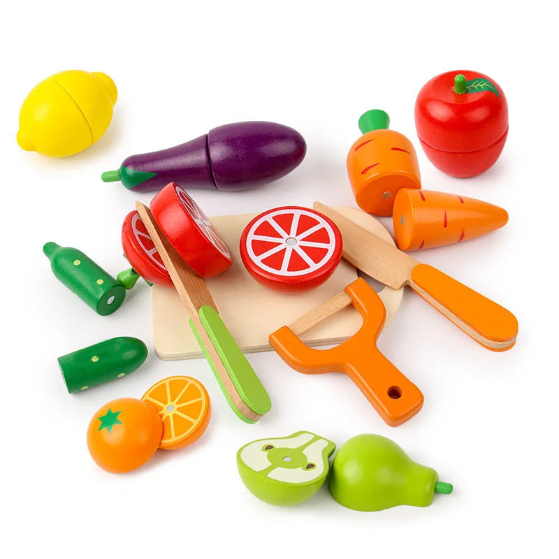Wooden Cutting Fruit Toy Montessori Pretend Play Kitchen Set