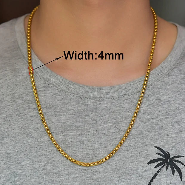 Stainless Steel Box Chain Necklace – 14–40 Inch