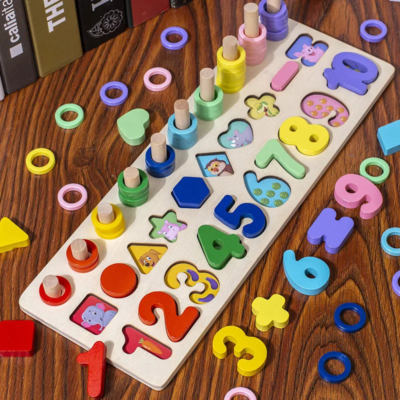 Montessori Math Puzzle Wooden Magnetic Fishing Shape Matching Toy