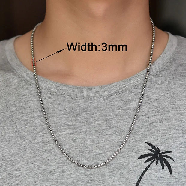 Stainless Steel Box Chain Necklace – 14–40 Inch