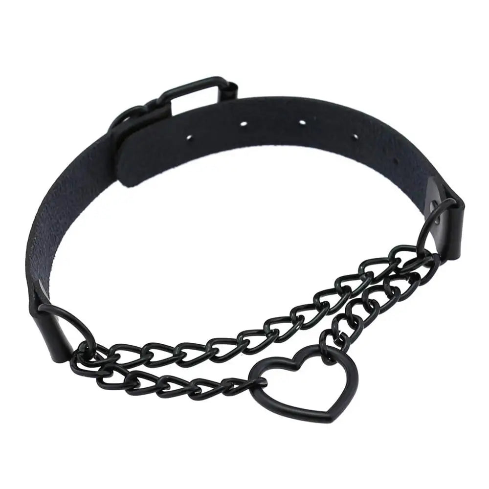 Black Choker Necklace Heart Gothic Punk Leather Collar