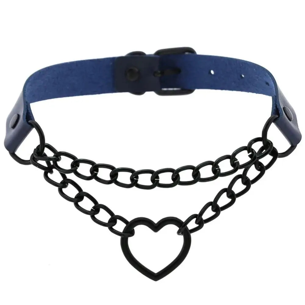 Black Choker Necklace Heart Gothic Punk Leather Collar