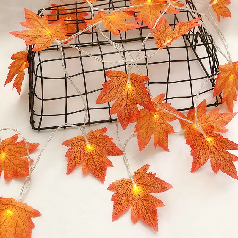 Christmas Maple Leaf Garland – LED String Lights for Party Decor