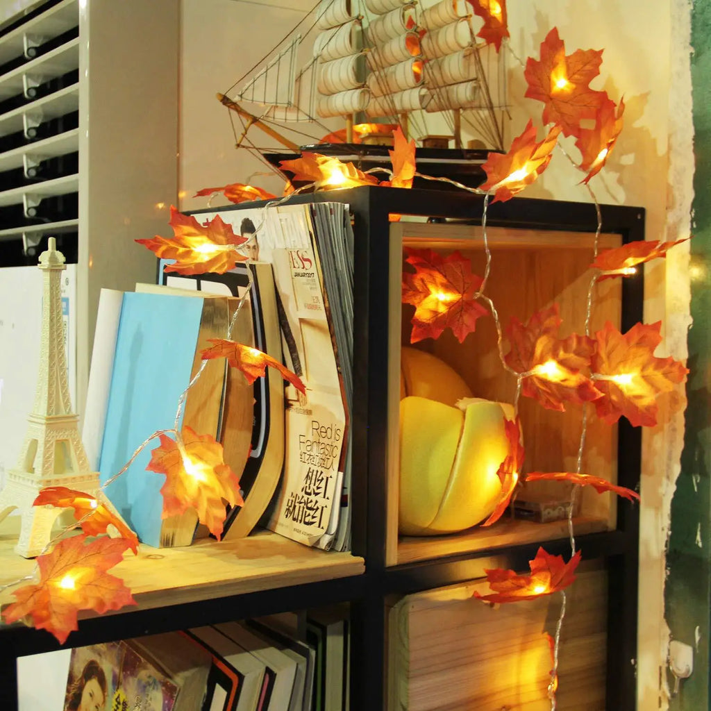 Christmas Maple Leaf Garland – LED String Lights for Party Decor
