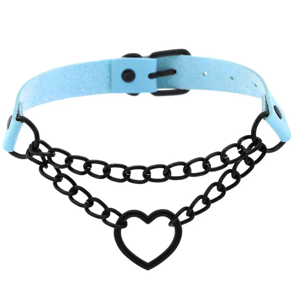 Black Choker Necklace Heart Gothic Punk Leather Collar