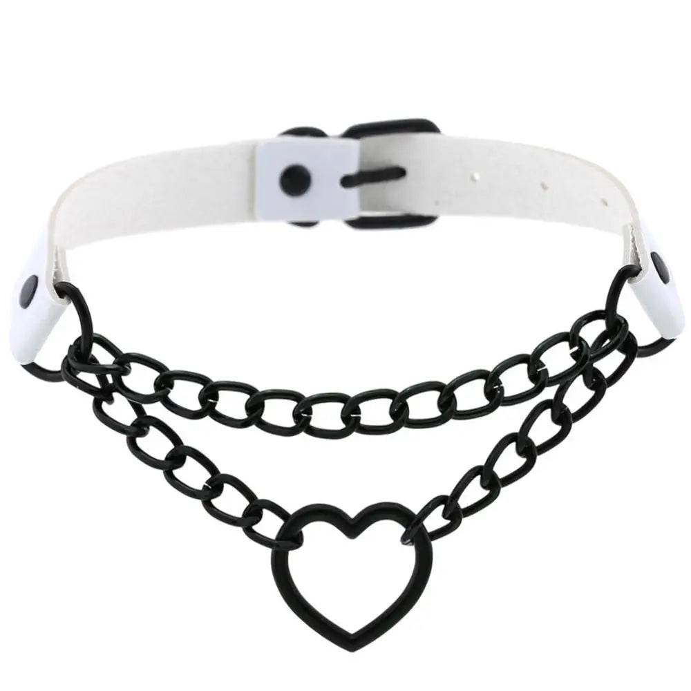 Black Choker Necklace Heart Gothic Punk Leather Collar