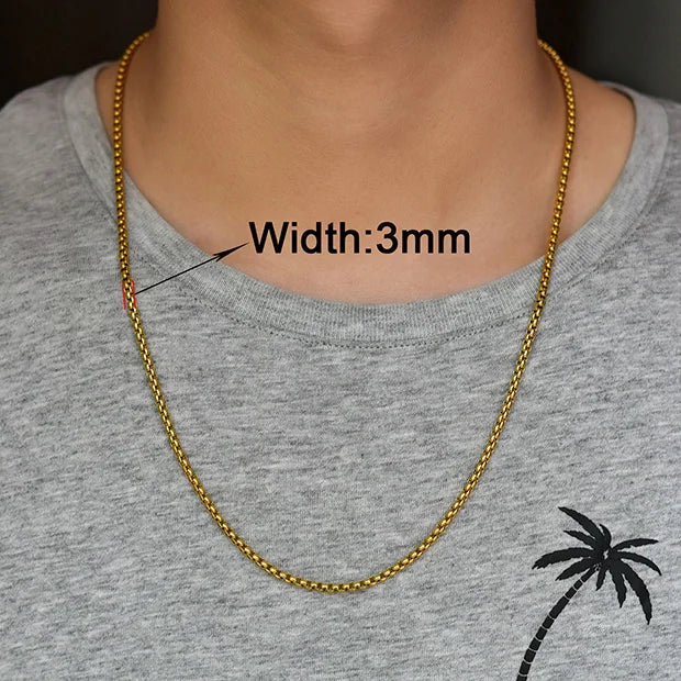 Stainless Steel Box Chain Necklace – 14–40 Inch