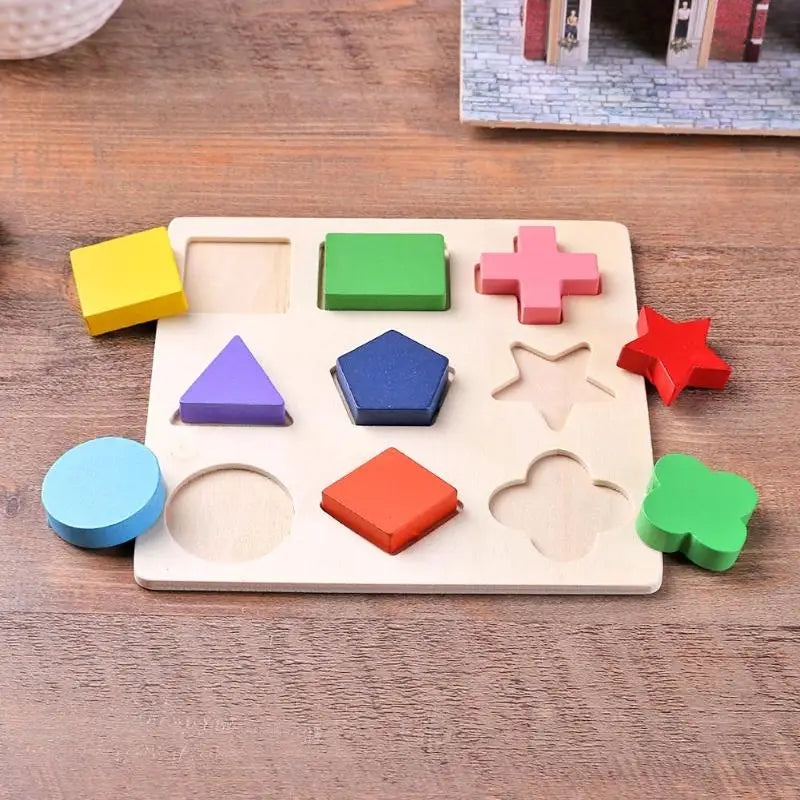 Wooden Geometric Puzzle – Montessori Shape Sorting Toy for Toddlers