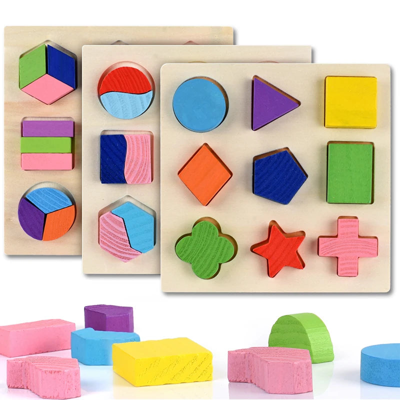 Wooden Geometric Puzzle – Montessori Shape Sorting Toy for Toddlers