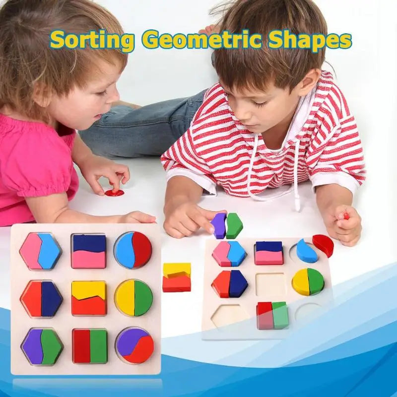 Wooden Geometric Puzzle – Montessori Shape Sorting Toy for Toddlers