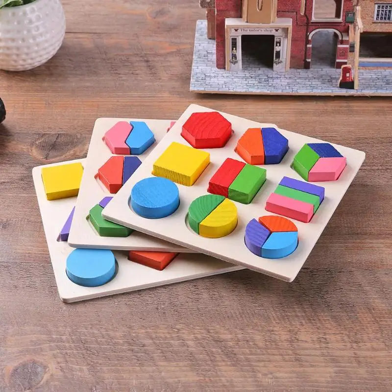 Wooden Geometric Puzzle – Montessori Shape Sorting Toy for Toddlers