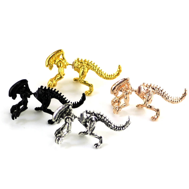 Alien Stud Earrings – Black Enamel 3D Animal Earrings