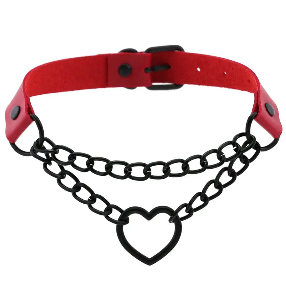 Black Choker Necklace Heart Gothic Punk Leather Collar