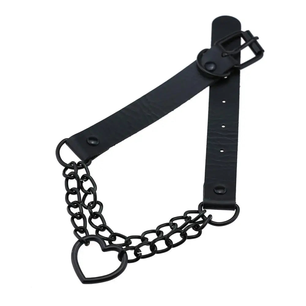 Black Choker Necklace Heart Gothic Punk Leather Collar