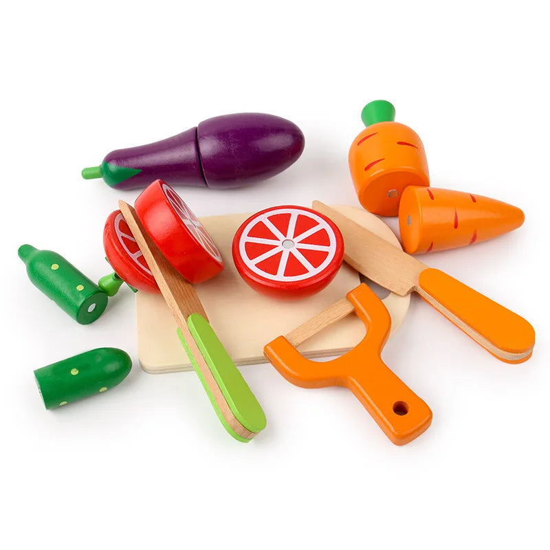 Wooden Cutting Fruit Toy Montessori Pretend Play Kitchen Set