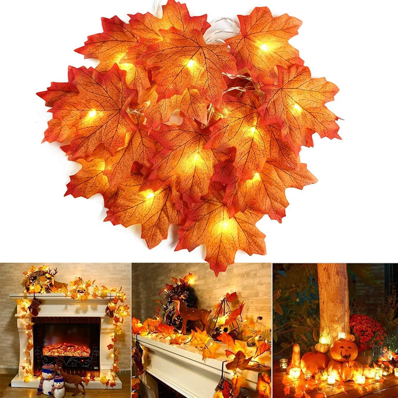 Christmas Maple Leaf Garland – LED String Lights for Party Decor