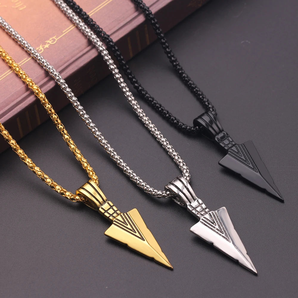 Arrow Pendant Necklace Matte Black Punk Chain for Men