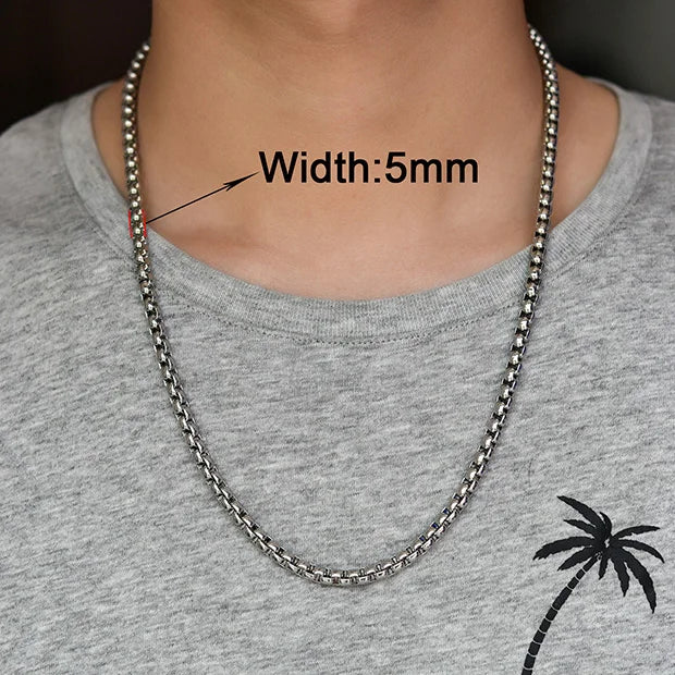 Stainless Steel Box Chain Necklace – 14–40 Inch