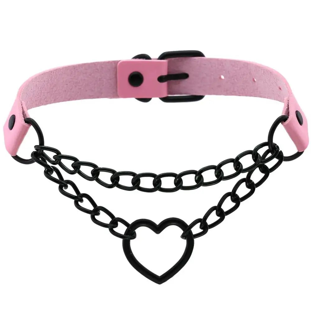 Black Choker Necklace Heart Gothic Punk Leather Collar