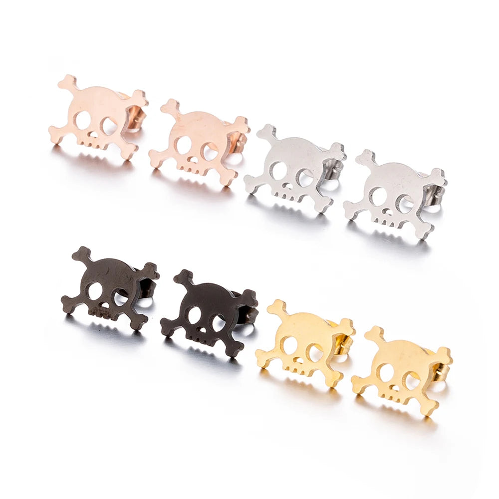 Skull Stud Earrings – Stainless Steel Gothic Earrings for Women