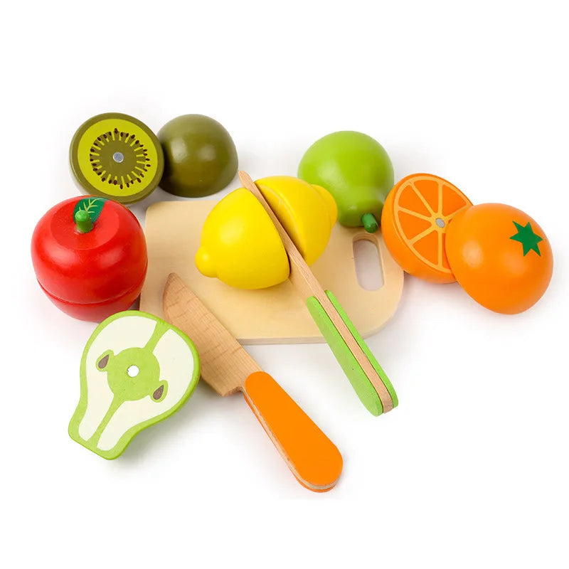 Wooden Cutting Fruit Toy Montessori Pretend Play Kitchen Set