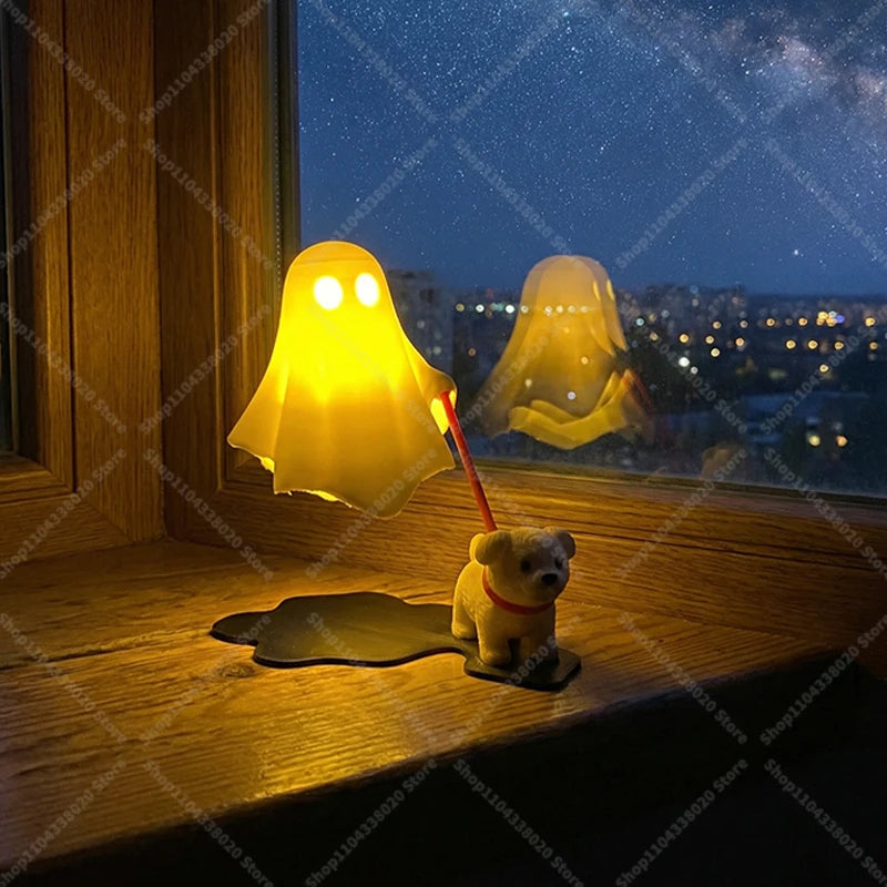 Ghost LED Night Light with Dog Figure, Warm Light Desk Lamp