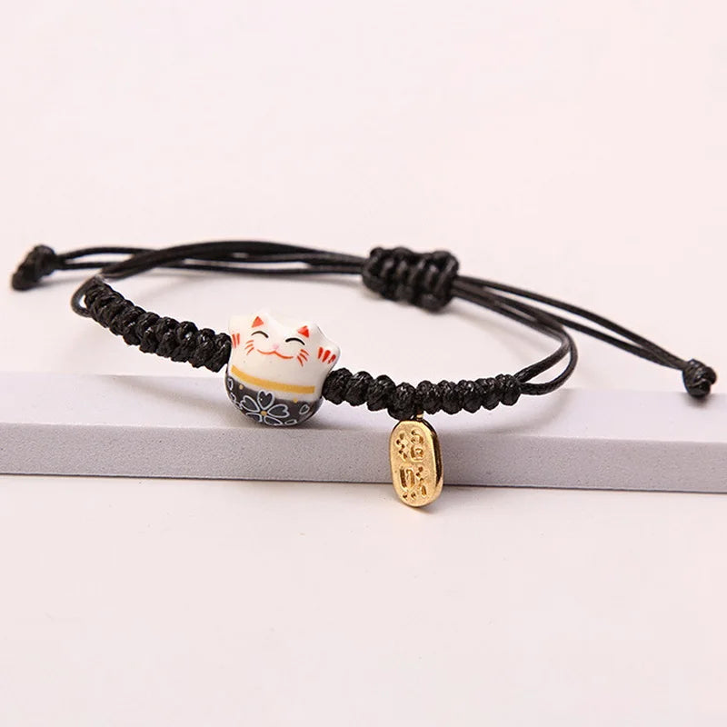 Lucky Cat Bracelet – Ceramic Braided Charm Bracelet for Women