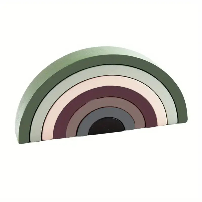 Rainbow Wooden Building Blocks Stacking Toy for Kids