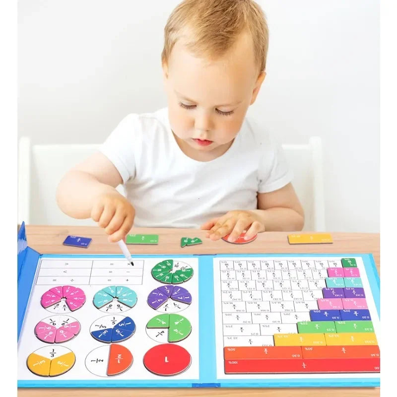 Magnetic Fraction Book Wooden Montessori Math Learning Toy for Kids