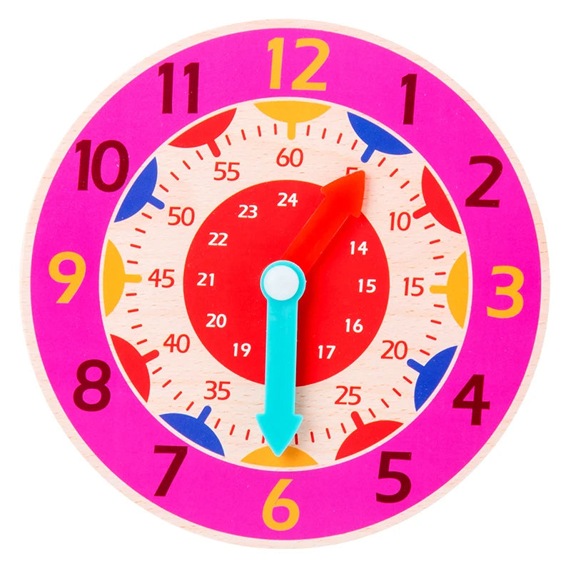 Wooden Learning Clock Montessori Time Teaching Toy for Kids