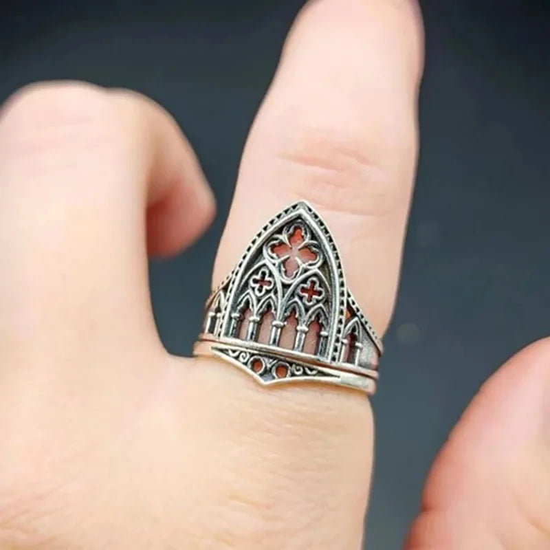 Gothic Cross Ring – Vintage Silver Tone Cocktail Ring