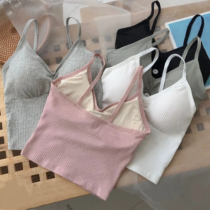 Women Knitted Tank Top Strap Vest Female Knitting Crop Top Chest Wrap Pure Cotton Underwear  Camisoles