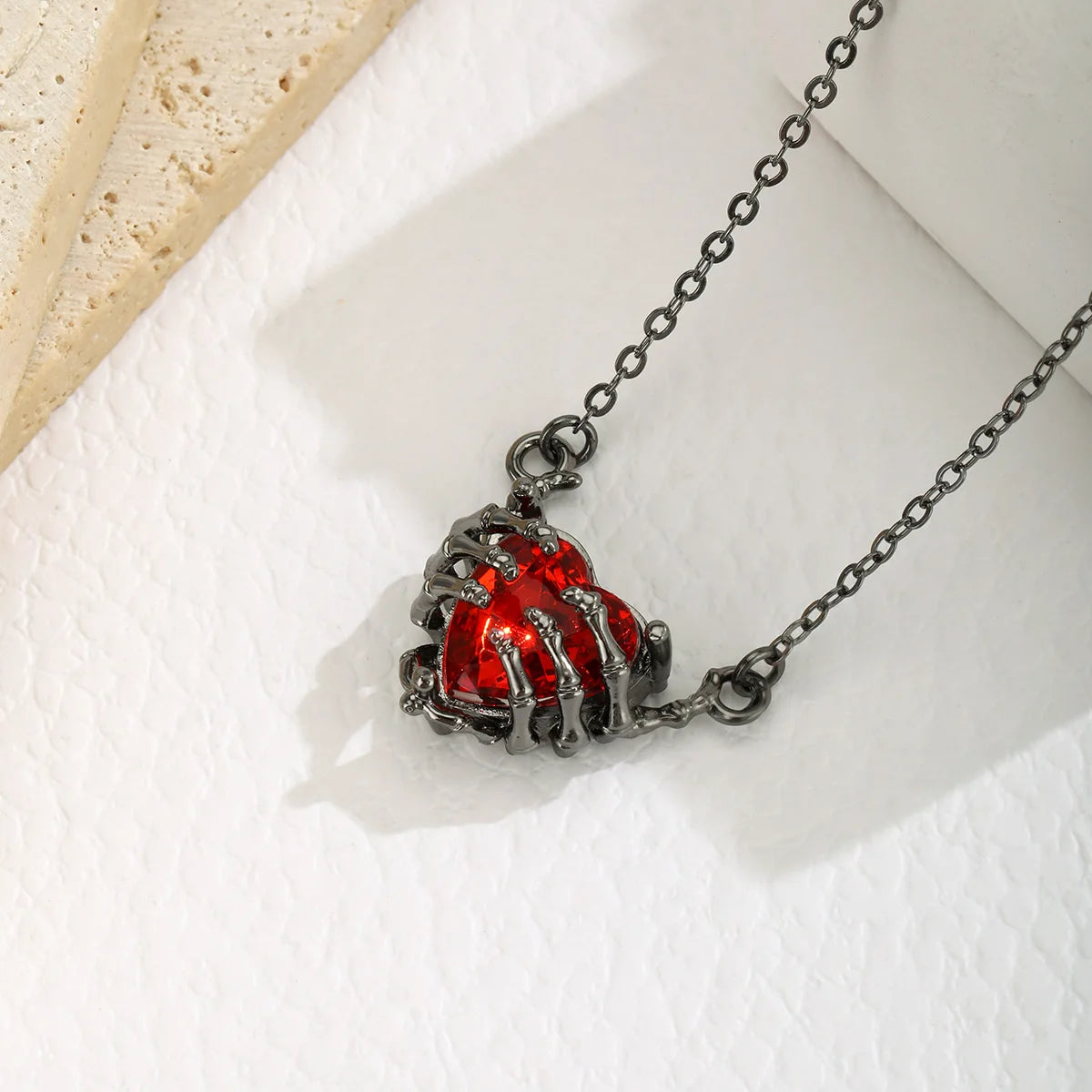 Gothic Bat Wing Necklace with Heart Pendant – Dark Fantasy Jewelry