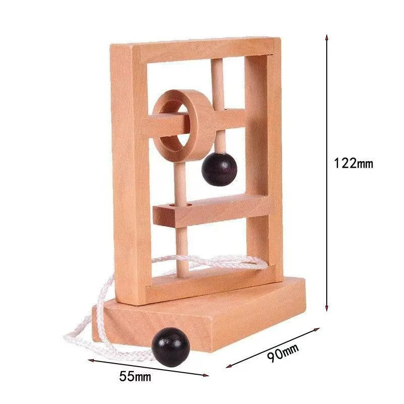 Wooden Brain Teaser Puzzle Rope Ring 3D Logic Challenge Toy
