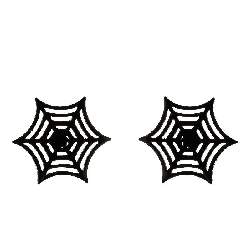 Spider Web Stud Earrings Black Gothic Stainless Steel