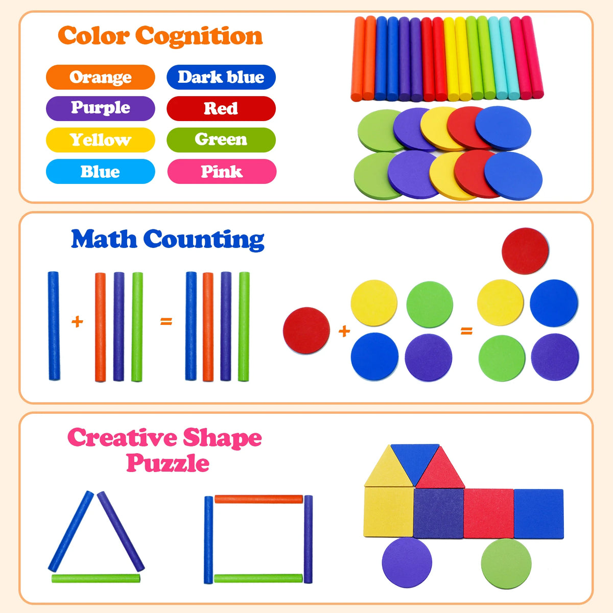 Wooden Color Sorting Toy Montessori Shape Matching Puzzle