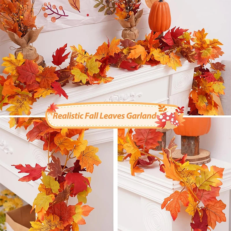 Artificial Maple Leaf Wreath – 200CM Autumn Hanging Decor