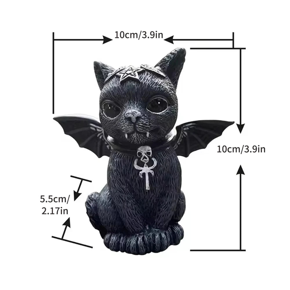 Black Cat Halloween Figurine, Resin Witch Cat Statue for Home Decor