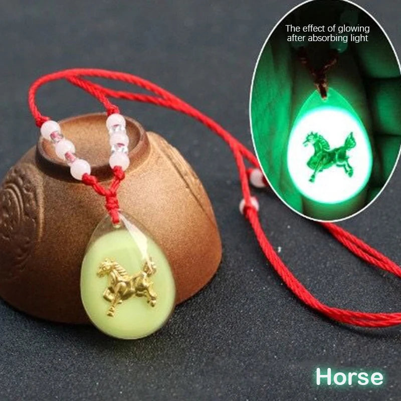Glowing Gem Necklace Luminous Stone Halloween Pendant