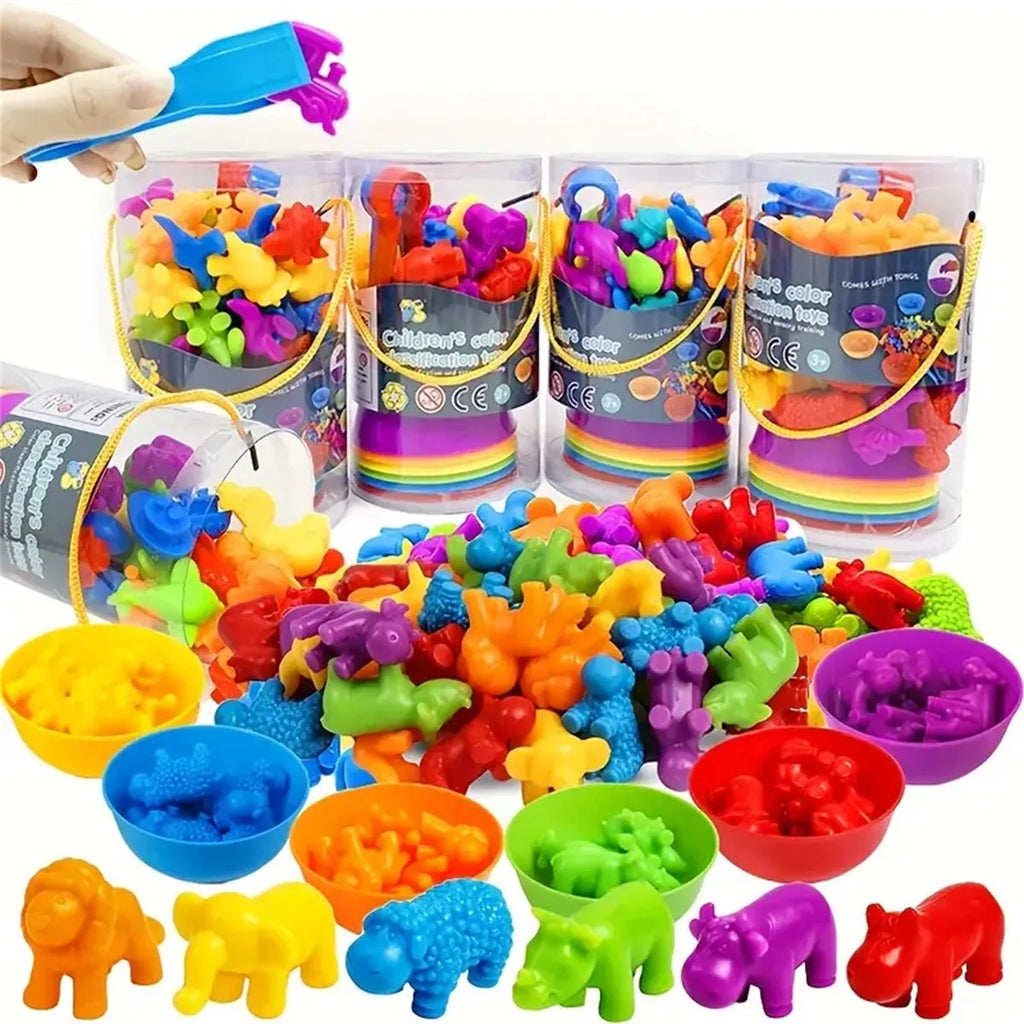 Counting and Sorting Toy with Rainbow Pom Poms & Tweezers