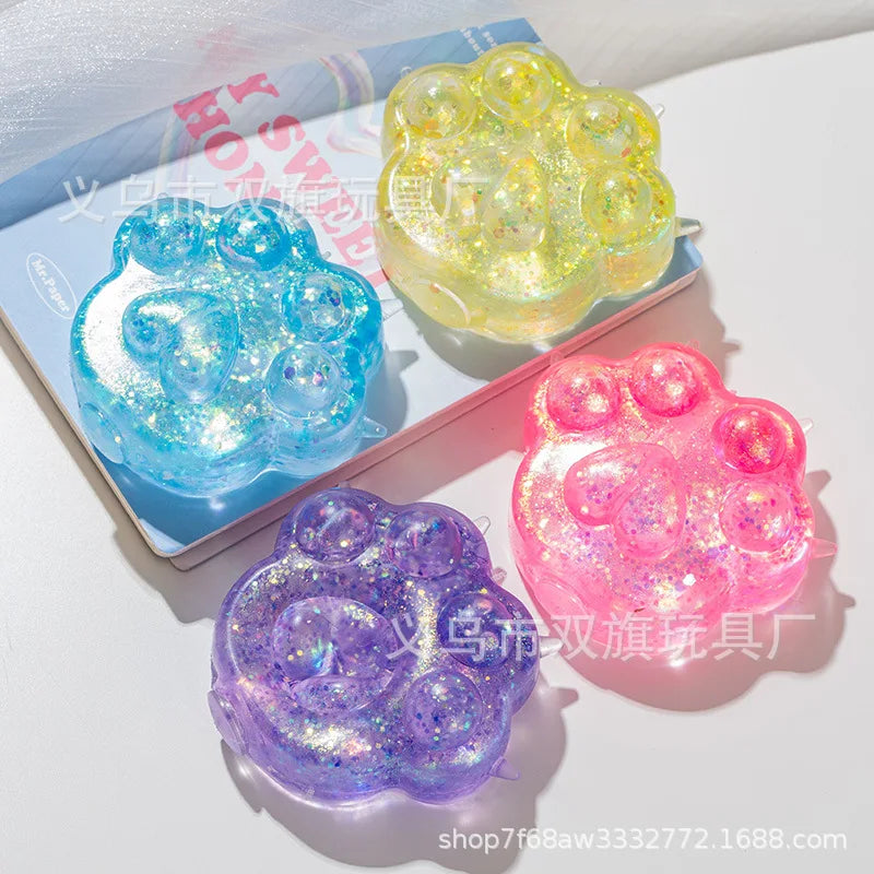 Cat Paw Squishy Toy – Glitter Transparent TPR Squeeze Fidget